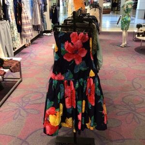 Floral Fit-and-Flare Sundress - Navy with Red & Yellow Blooms